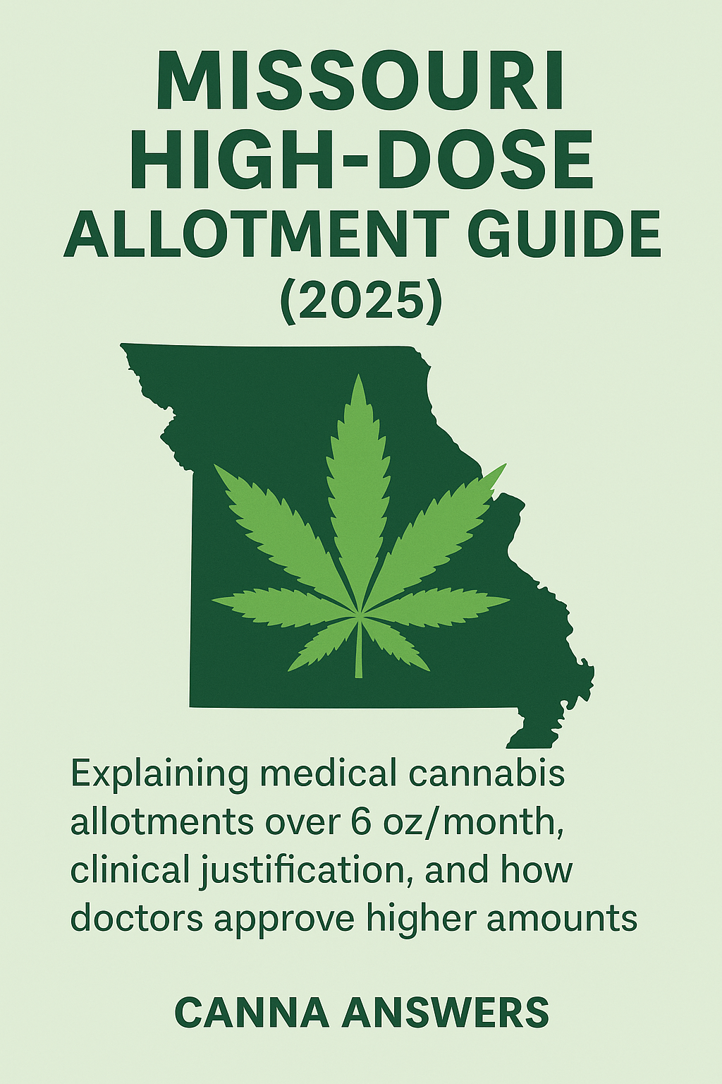 Missouri High-Dose Medical Marijuana Allotment Guide cover image featuring the Missouri state outline with a cannabis leaf and 2025 high-dose information.
