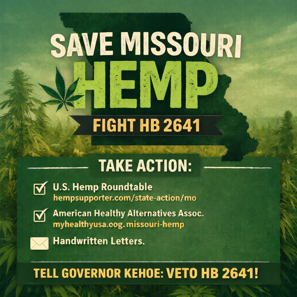 Save Missouri hemp advocacy graphic urging action against HB 2641 and asking Governor Kehoe to veto the bill